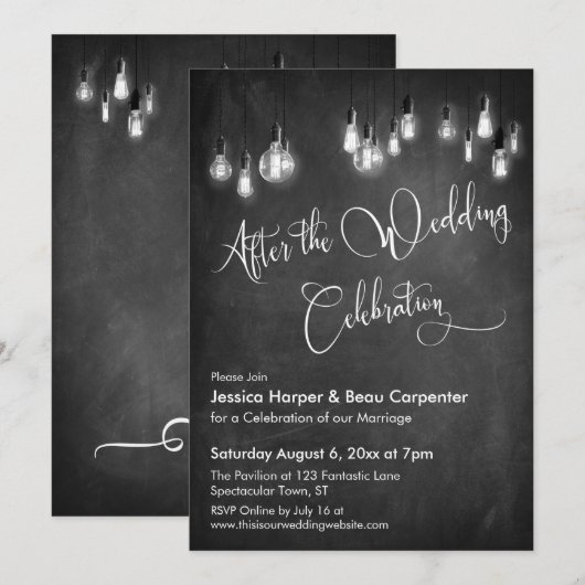 Na de bruiloftsfeier verlichten Edison-lampen het  Kaart (Voorkant / Achterkant)