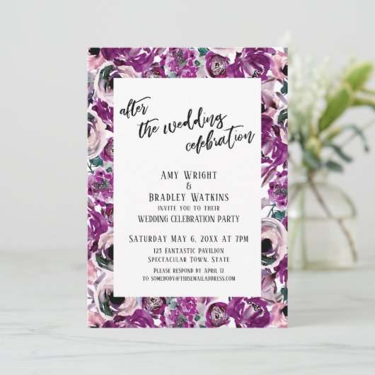 Na de Huwelijksfeest Geschilderde Roze Bloemen Kaart (Staand voorkant)