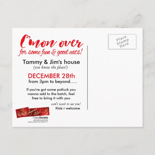 Na de kerstvakantie Potluck Party uitnodiging (Achterkant)