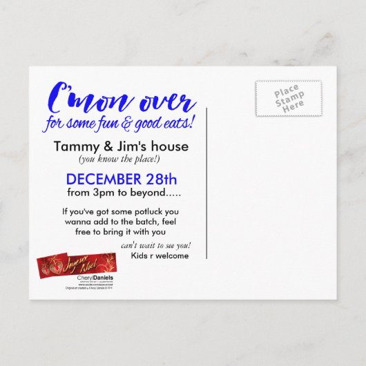 Na de kerstvakantie Potluck Party uitnodiging (Achterkant)