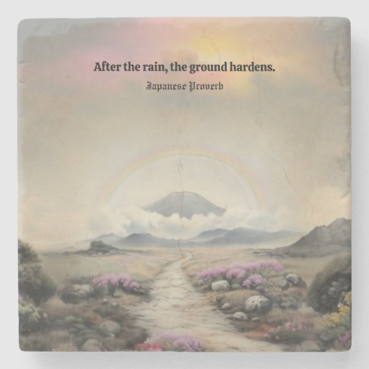 Na de regen (Japanse Waterverf landschapskunst) Stenen Onderzetter (Voorkant)