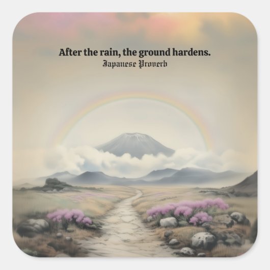 Na de regen (Japanse Waterverf landschapskunst) Vierkante Sticker (Voorkant)