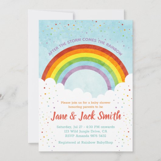 Na de regen komt de regenboog | Baby shower Kaart (Voorkant)