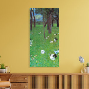 Na de regen, tuinkippen door Gustav Klimt Canvas Afdruk