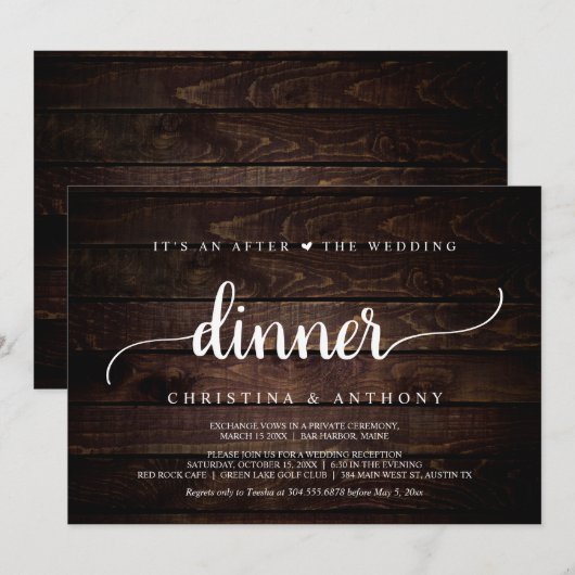 Na de trouwerij-diner, Rustic Elopement Dinner Kaart (Voorkant / Achterkant)