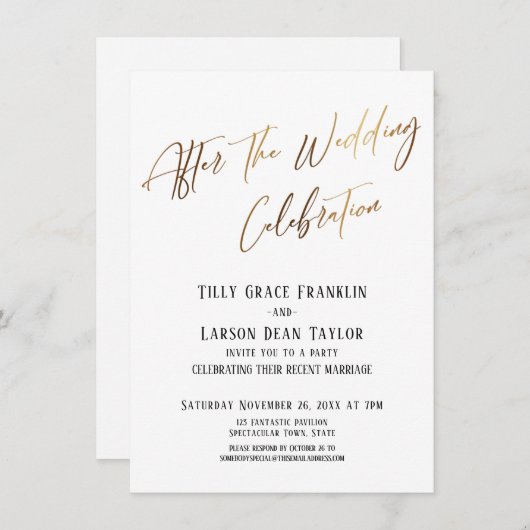 Na de Trouwviering Eenvoudige Gouden Accent Kaart (Voorkant / Achterkant)