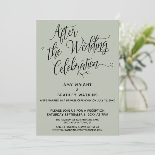 Na de Trouwviering Elegant Schrift Sage Kaart (Staand voorkant)