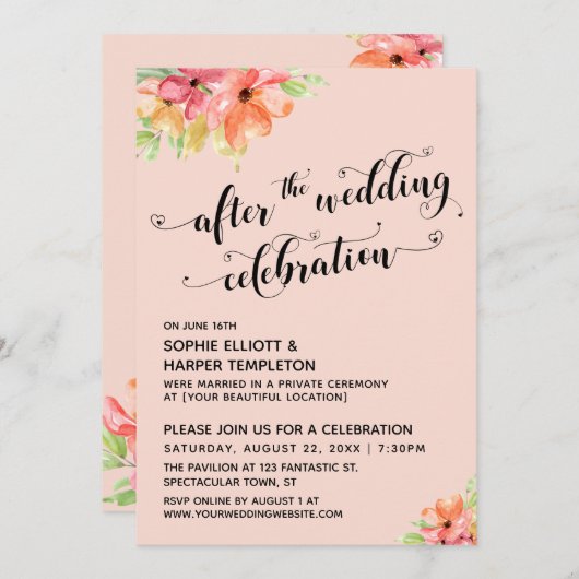 Na de viering van het Manuscript Blush Floral Kaart (Voorkant / Achterkant)