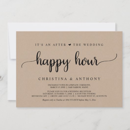 Na de Wedding Happy Hour, Elopement Party Kaart (Voorkant)