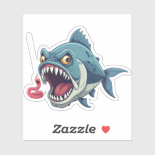 Na de worm cartoon feroce vis en worm sticker