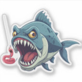 Na de worm cartoon feroce vis en worm sticker (Voorkant)