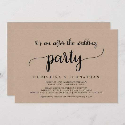 Na het bruiloft feest, Rustic Kraft Elopement Kaart (Voorkant / Achterkant)