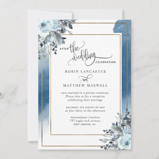 Na het huwelijk, de blauwe Waterverf Floral Kaart (Voorkant)