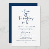 Na het huwelijk, Navy Blue, Elopement Party Kaart (Voorkant / Achterkant)