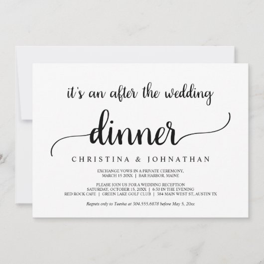 Na het huwelijksdiner, Modern Rustic Elopement Kaart (Voorkant)