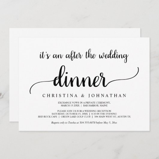 Na het huwelijksdiner, Modern Rustic Elopement Kaart (Voorkant / Achterkant)