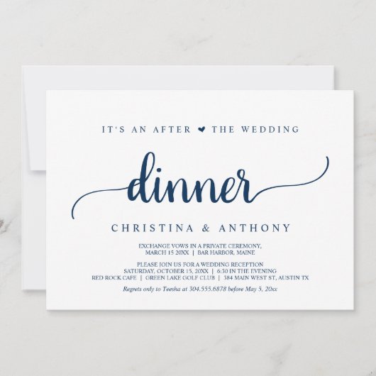 Na het huwelijksdiner, rustic Elopement Invitat Kaart (Voorkant)