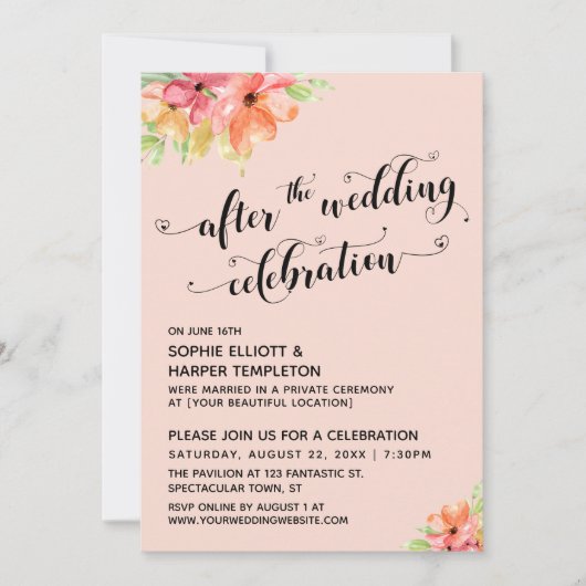 Na het Huwelijksfeest Script Blush Bloemen Kaart (Voorkant)