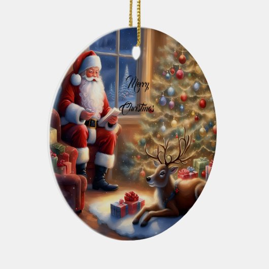 Na het werk - Sinterklaas en zijn rendieren Keramisch Ornament (Rechts)