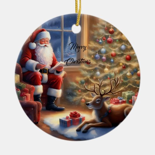 Na het werk - Sinterklaas en zijn rendieren Keramisch Ornament (Voorkant)