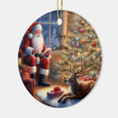 Na het werk - Sinterklaas en zijn rendieren Keramisch Ornament (Links)