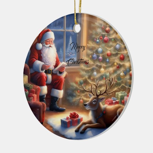 Na het werk - Sinterklaas en zijn rendieren Keramisch Ornament (Links)