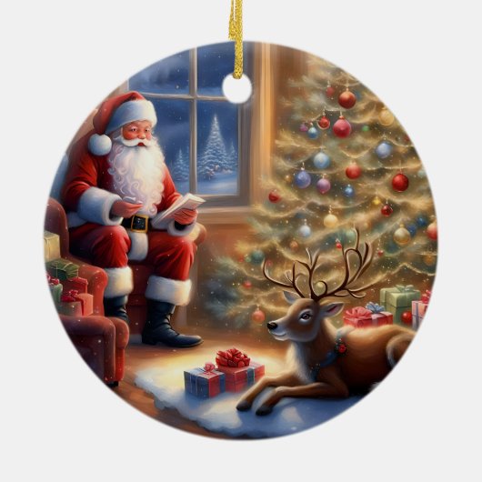 Na het werk - Sinterklaas en zijn rendieren Keramisch Ornament (Achterkant)