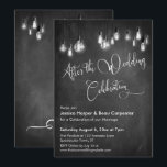 Na huwelijkscelebratie Edison Lights Chalkboard Kaart<br><div class="desc">Deze elegante maar rustige trouwreceptiekaart kenmerkt een getextureerd krijt achtergrond grafische beklede afbeeldingen die koorden van grayscale lichten Edison tonen. Ik heb een uitgewerkte, moderne manuscriptdoopvont gebruikt om grafiek terug te geven die de woorden "na de Viering van de Weddenschap"op de voorzijde en "liefde"op de rug afschilderen. Uw eigen tekst...</div>
