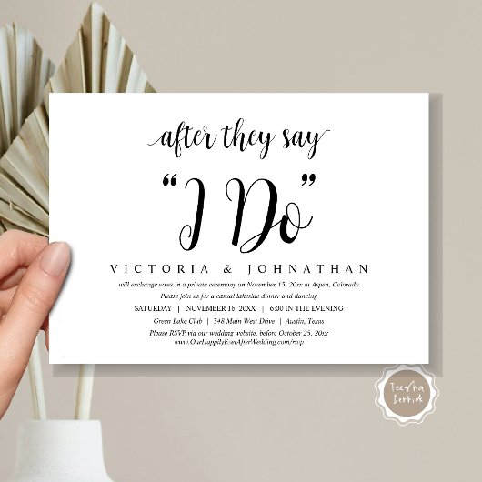 Na 'I DO', Bruiloft Elopement Dinner Kaart