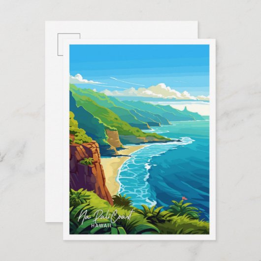 Na Pali Coast Hawaii Reizen  Illustratie Briefkaart (Voorkant / Achterkant)