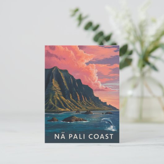 Na Pali Coast Kauai, Hawaï Avond Briefkaart (Staand voorkant)