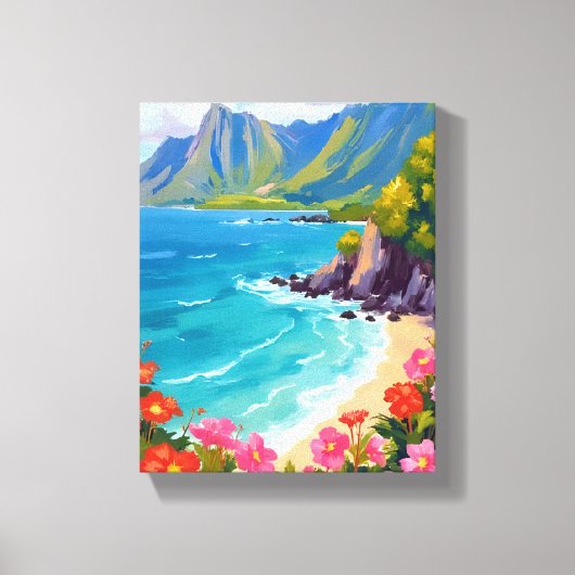 Na Pali Coast Kauai Hawaii Coastline Painting Canvas Afdruk (Voorkant)