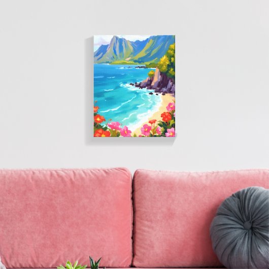 Na Pali Coast Kauai Hawaii Coastline Painting Canvas Afdruk (Insitu (Woonkamer))