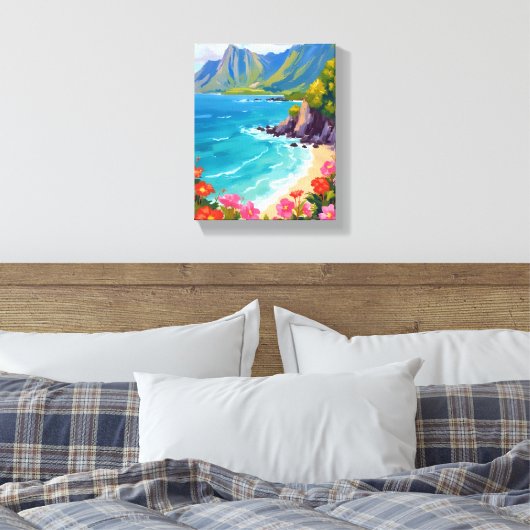 Na Pali Coast Kauai Hawaii Coastline Painting Canvas Afdruk (Insitu (Slaapkamer))
