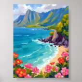 Na Pali Coast Kauai Hawaii Coastline Painting Poster (Voorkant)