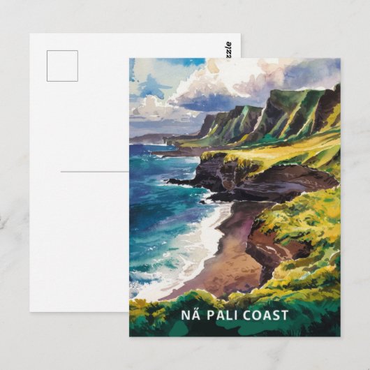 Na Pali Coast Kauai, Hawaii Waterverf schilderij Briefkaart (Voorkant / Achterkant)