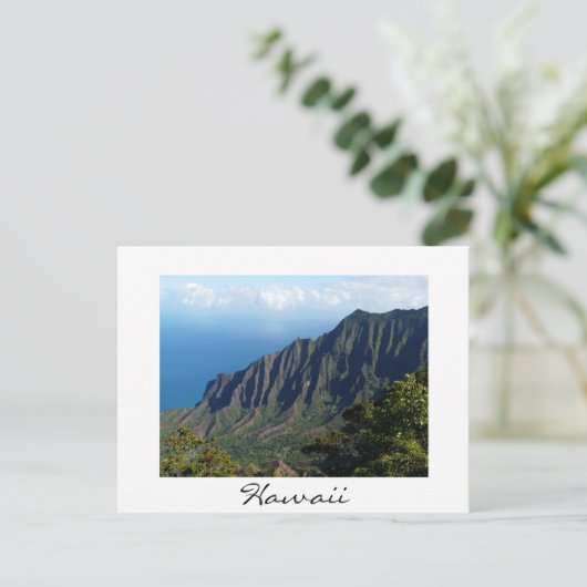 Na Pali Coast on Hawaï white text briefkaart (Staand voorkant)