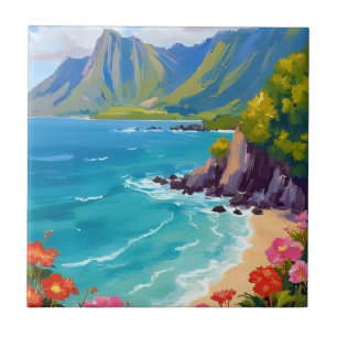 Na Pali-kust Kauai Hawaï kustlijn Schilderkunst Tegeltje