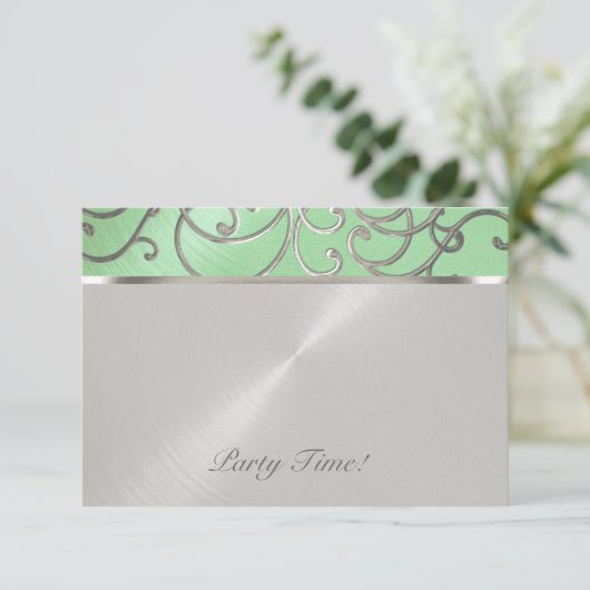 Na Party Elegant Mint Green Silver Filigree Kaart (Staand voorkant)
