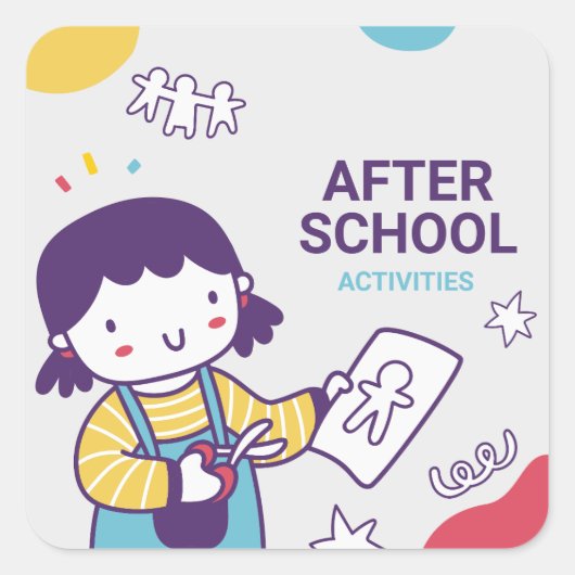 Na school activiteiten labels, terug naar school vierkante sticker (Voorkant)