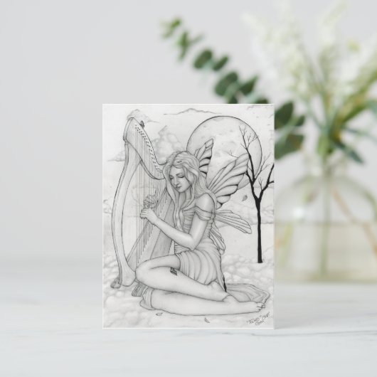 Na verloop van tijd - fee met harp briefkaart (Staand voorkant)