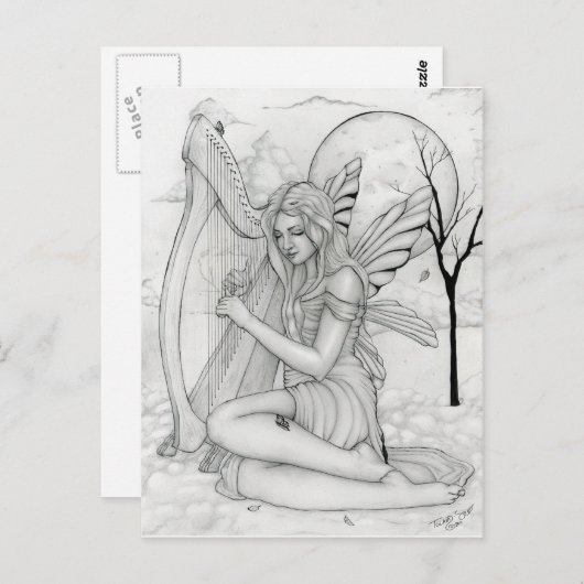 Na verloop van tijd - fee met harp briefkaart (Voorkant / Achterkant)