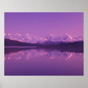 NA, VS, Alaska, Denali NP, Wonder Lake, Avond Poster