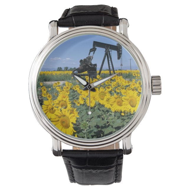 Na, VS, Colorado, zonnebloemen, Oil Derrick Horloge (Voorkant)