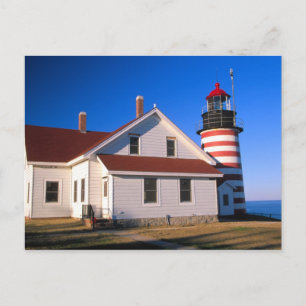 NA, VS, Maine.  West Quoddy vuurtoren bij Briefkaart