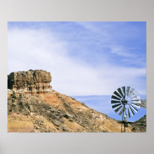NA, VS, Texas Windmill en kliffen van Palo Duro Poster