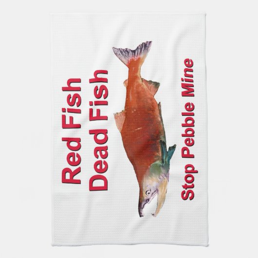 Na zalm - Stop Pebble Mine Theedoek (Verticaal)