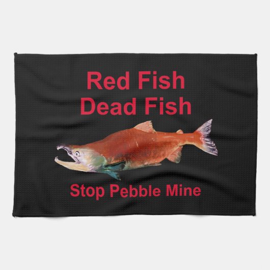 Na zalm - Stop Pebble Mine Theedoek (Horizontaal)