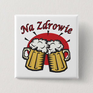 Na Zdrowie Toast met Mok van bier Vierkante Button 5,1 Cm