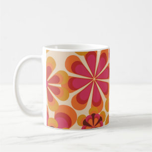 Naadloos 70s retro florale patroon met  dai koffiemok